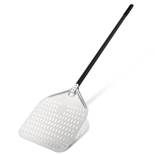 G.a HOMEFAVOR Perforierte Pizzaschaufel Aus Eloxiertes Aluminium, 30cm/ 12 Zoll Rechteckiger Pizzaschieber mit verlängertem Griff, Professionelle Brotschaufel für Backen Pizza Brot, 120cm Gesamtlänge von G.a HOMEFAVOR