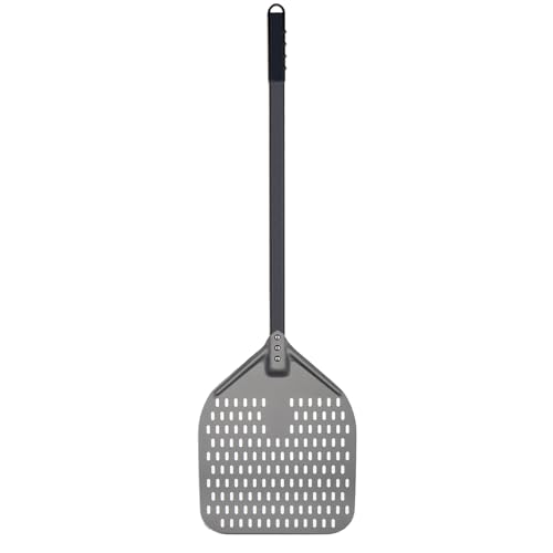 G.a HOMEFAVOR Perforierte Pizzaschaufel Aus Hart Eloxiertes Aluminium, 30cm/ 12 Zoll Pizzaschieber mit Langem Abnehmbarem Griff, 120cm Gesamtlänge Metall Brotschaufel Pizzaheber für Backen Pizza Brot von G.a HOMEFAVOR