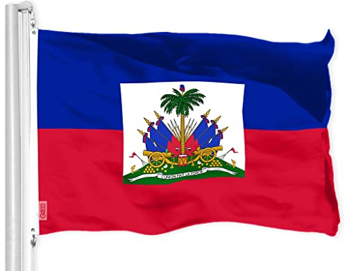 G128 Haiti-Flagge | 90 x 150 cm | LiteWeave Pro Serie bedruckt 150D Polyester | Länderflagge, für drinnen und draußen, lebendige Farben, Messingösen, dicker und langlebiger als 100D 75D Polyester von G128