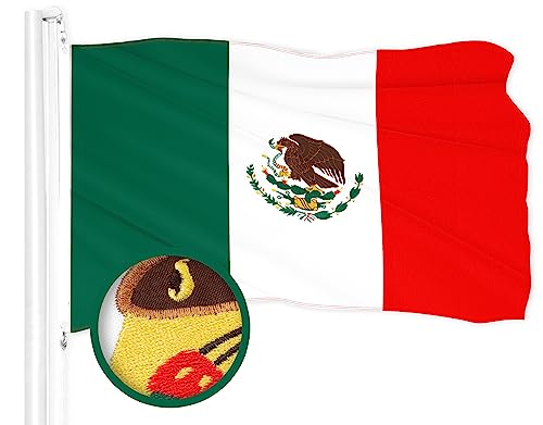 G128 Mexiko-Flagge | 70 x 91 cm | ToughWeave Serie bestickt 210D Polyester | Länderflagge, besticktes Design, Indoor/Outdoor, lebendige Farben, Messingösen, hochwertiges Polyester von G128