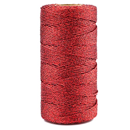 G2PLUS 1.5MM Rot Metallic Kordel, 100M Nicht Elastisch Kordelband Schnur, DIY Bastelschnur zum Weihnachten, Handwerk Hochzeit Dekorieren oder Geschenkverpackung von G2PLUS