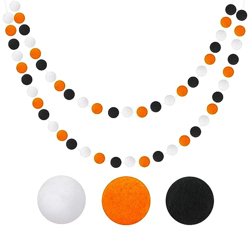 G2PLUS 2 Stück Halloween Filzkugeln Girlanden,Pompom Girlanden Filzkette mit 60 Stück Pompom Schwarz Weiß Orange Pompom Girlande zum Halloween-Party, Dekorationen für das Heimbüro von G2PLUS