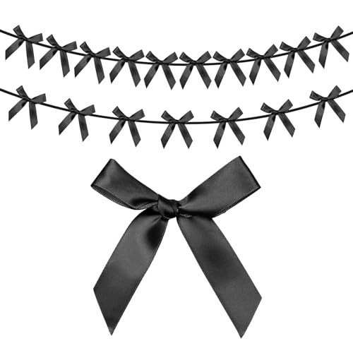 G2PLUS 2er-Set Satin Schleifengirlanden, 2.5m Schwarz Wimpelkette mit 10Stk Großen Schleifen, Vorbespannter Satinband Bögen Girlande für Zuhause, Party-Dekoration von G2PLUS
