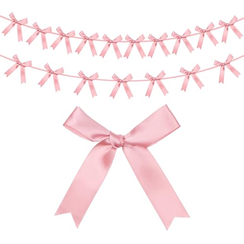 G2PLUS 2er-Set Satin Schleifengirlanden, 2.5m Vorbespannter Wimpelkette mit 10Stk Großen Schleifen, Rosafarben Satinband Bögen Girlande für Zuhause, Party-Dekoration von G2PLUS