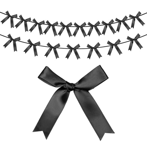 G2PLUS 2er-Set Satin Schleifengirlanden, 2.5m Vorbespannter Wimpelkette mit 10Stk Großen Schleifen, Schwarz Satinband Bögen Girlande für Zuhause, Party-Dekoration von G2PLUS