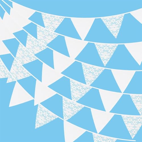 G2PLUS 3.3M Stoff Spitze Wimpelkette Weiß, Schöne Stoff Wimpelkette Hochzeit, 12 STK Draußen Garten Stoffgirlande, Vintage Stoff Wimpel Girlande für Hochzeiten oder Geburtstage von G2PLUS