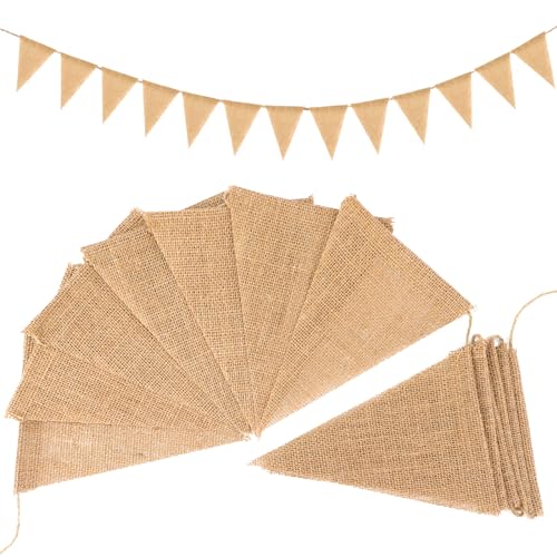 G2PLUS Rustikale Hessian Wimpelketten, 3.7m Jute Wimpel Girlanden, 13pcs Garten Wimpelgirlande für Rustikale Hochzeit, Geburtstagsfeier, Garten Dekoration von G2PLUS