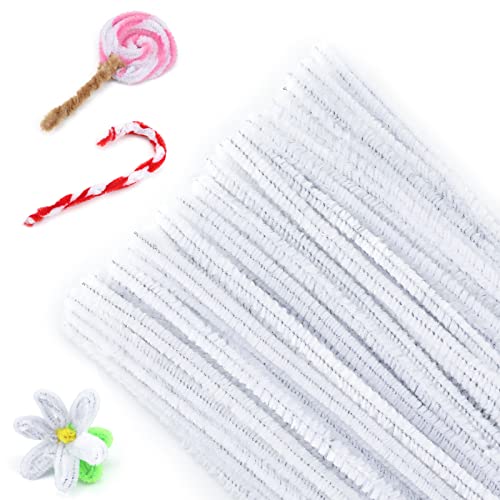 G2PLUS Weiß Pfeifenreiniger 6mm, 100 Stück Pfeifenputzer zum Basteln, Pfeifenputzer für Blumen Pfeifenreiniger, 30cm Chenilledraht für Kinder zum Basteln und Dekorieren von G2PLUS