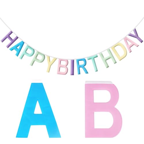 G2PLUS Schon Genäht Happy Birthday Girlande, Happy Birthday Girlande Wiederverwendbar, Nicht Gewebten Geburtstag Girlande Macaron, 2.8M Happy Birthday Wimpelkette für Kind, Erwachsene von G2PLUS