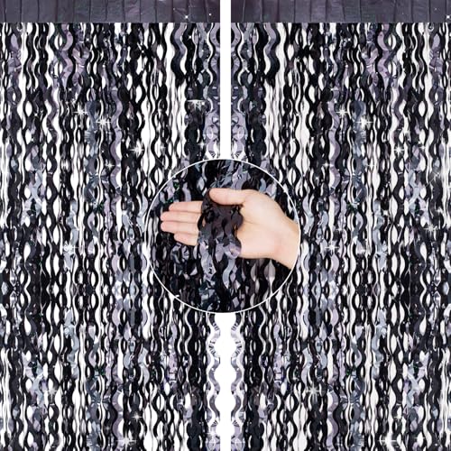 G2PLUS Schwarz Lametta Vorhang Welle: Metallic Glitzervorhang, Ideal Dekoration für Halloween, Geburtstag Party, Perfekt als Foto Hintergrund, 2er Set G2PLUS Schwarz Lametta Vorhang Welle: Metallic Glitzervorhang, Ideal Dekoration für Halloween, Geburtstag Party, Perfekt als Foto Hintergrund, 2er Set von G2PLUS