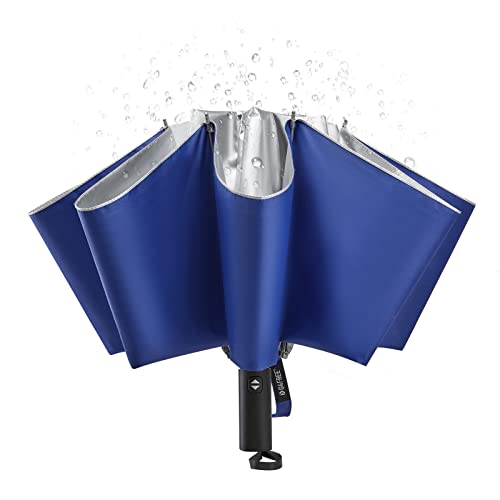 G4Free Reise-Regenschirm, kompakt, winddicht, 137 cm, 10 Rippen, UPF 50+, UV-Schutz, Silberbeschichtung, automatisches Öffnen und Schließen von G4Free