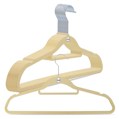G4GADGET Kleiderbügel aus Samt, 41 cm, rutschfest, platzsparend, langlebig, für Kleidung, Jacken, Anzüge und Hosen, 360° drehbarer Haken, cremefarben, 10 Stück von G4GADGET
