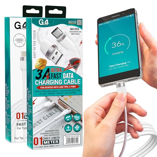 G4GADGET USB A auf USB C Kabel [1 Stück, 1 m, 60 W 3 A] Schnellladekabel Typ A auf Typ-C-Ladekabel – kompaktes Hochgeschwindigkeits-Synchronisationskabel für Telefon, Tablet, Powerbank – langlebiges von G4GADGET