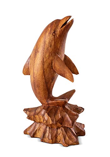 G6 Collection Delfin-Statue aus Holz, handgeschnitzt, Skulptur, Holzdekoration, Akzentfigur, handgefertigt, Meeresdekoration, tropisch, nautisch, Ozean, Küstendekoration, Delfin auf Koralle, 20,3 cm von G6 Collection