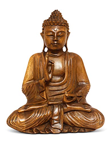 Meditierende Buddha-Statue, Holz, handgeschnitzt, 33 cm von G6 Collection