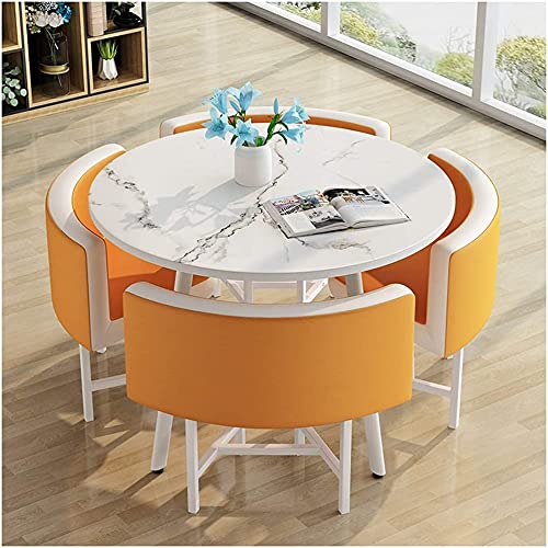 GAAHRQQQ 1 Tisch und 4 Stühle Vintage Leder Lounge Stuhl Büro Empfangsraum Verhandlungstisch Café Bibliothek Lounge (Farbe: Cyan) (Orange) von GAAHRQQQ