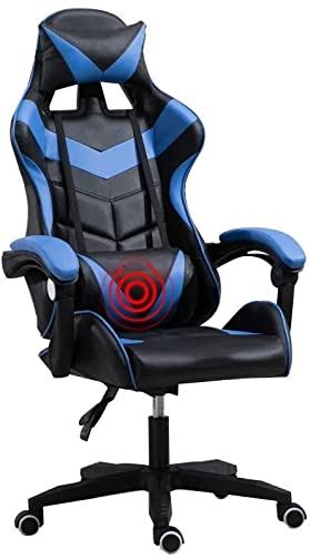 GAAHRQQQ Bürostuhl Racing Gaming Stuhl Ergonomie Hohe Rückenlehne Racing Stil Gaming Stuhl Multifunktions Verstellbarer Bürostuhl mit Kopfstütze und Lendenwirbelmassagestütze Schwarz Blau (Schwarz von GAAHRQQQ