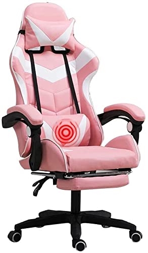 GAAHRQQQ Bürostuhl Videospielstühle Ergonomie Lift Sitz mit Fußstütze Hohe Rückenlehne Gaming Stuhl Multifunktion mit Kopfstütze und Lendenwirbelstütze für Videospielstuhl Drehstuhl Weiß (Weiß) von GAAHRQQQ