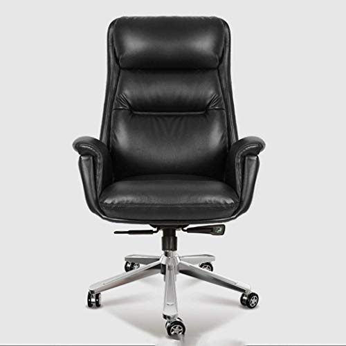 GAAHRQQQ Chefsessel, großer und hoher Drehstuhl, Computerstuhl, PU-Leder, einfach, bequem, sitzender Chefsstuhl (Farbe: Grau, Größe: Rindsleder) (schwarzes Technologieleder) von GAAHRQQQ