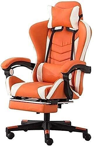 GAAHRQQQ Computer Bürostuhl Drehbarer Arbeitsstuhl Bürostuhl Computerstuhl Hochlehner Racing Stuhl mit Massagefunktion Ergonomischer Bürostuhl Höhenverstellbar Racing Game Stuhl (Orange Weiß) von GAAHRQQQ