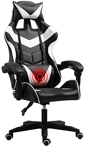 GAAHRQQQ Drehstuhl Videospielstuhl Hohe Rückenlehne Liegesessel Ergonomie Racing Stil Computerstuhl mit Kopfstütze und Lendenwirbelstütze Nennbelastbarkeit:136.1 kg (Schwarz Weiß) von GAAHRQQQ
