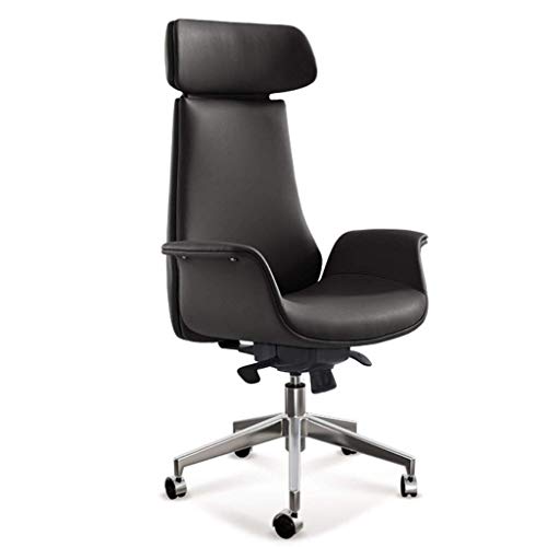 GAAHRQQQ Leder-Computerstuhl für den Haushalt, Drehstuhl, höhenverstellbar, Chefsessel, Bürostuhl, Sitz (Farbe: Beige, Größe: hohe Rückenlehne) (schwarze kurze Rückenlehne) von GAAHRQQQ