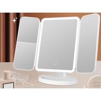 Beleuchteter Schminkspiegel, 2-fach/3-fach vergrößernder beleuchteter Spiegel, faltbarer Spiegel, 180°-Drehung, Stromversorgung über USB, von GABRIELLE