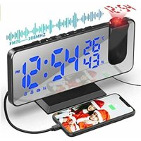 Deckenprojektor-Wecker, Deckenprojektions-Weckerradio, mit 7,5-Zoll-Spiegelbildschirm, Temperatur-USB-Anschluss, Doppelwecker, 4 einstellbare von GABRIELLE