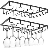 Gabrielle - 2er-Pack 4-reihiges Weinglasregal unter dem Schrank, schwarzes hängendes Weinregal unter dem Schrank, Weinglas-Aufbewahrungshalter, von GABRIELLE