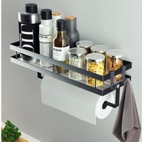 Gewürzregal zur Wandmontage ohne Bohren, Gewürzregal zum Aufhängen mit Küchenrollenhalter und 4 abnehmbaren Haken, 35 cm Schwarz von GABRIELLE