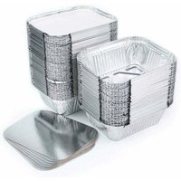 Gabrielle - Packung mit 100 Einweg-Tabletts aus Aluminium mit Deckel zum Transportieren von Lebensmitteln – Einfrieren – Kochen (260 ml) – Silber von GABRIELLE