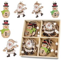 Weihnachtsbaum-Hängedekoration aus Holz, Weihnachts-Hängeornamente aus Holz, buntes dekoratives Holzspäne-Set, Weihnachtsanhänger mit Aufbewahrungsbox von GABRIELLE