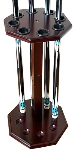 GACCO BILLIARDS Freistehender Billard-Queue-Rack, Pooltisch-Zubehör für 8 Queues, Pool-Queue-Stick-Halter, Holzbodenständer, Pool-Queue-Halter für Billard-Spielzimmer (FLOOR-8-MAHOGANY) von GACCO BILLIARDS