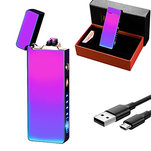 GADATOP Arc Lighter Wiederaufladbare Winddicht Flameless Elektrische Feuerzeuge für Outdoor Camping Wandern, Plasma Feuerzeug mit LED Batterieanzeige und Geschenkbox (Lila) von GADATOP