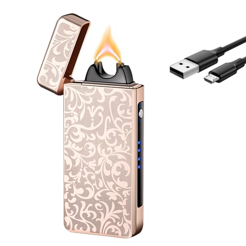GADATOP Elektrische Feuerzeuge Lichtbogen Plasma Flamme Feuerzeug USB Wiederaufladbar Feuerzeug Outdoor Winddicht Feuerzeuge mit LED Power Display für Kerze (Noble Flower Rose Gold) von GADATOP
