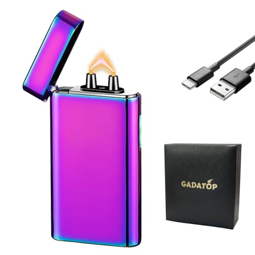 GADATOP Elektrisches Feuerzeug USB Aufladbar Sturmfeuerzeuge Personalisiert Retro Vintage Design Doppelte Lichtbogen Windproof Metallkörper Für Grillparty Outdoor Abenteuer Geschenk (Bunt) von GADATOP