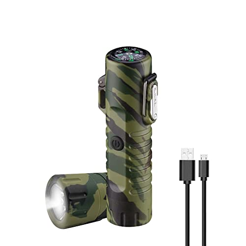 GADATOP Elektrisches Feuerzeug Wasserdicht Doppelbogen Feuerzeug Outdoor Winddichtes Feuerzeug mit LED Taschenlampe Wiederaufladbares USB Feuerzeug Plasma Feuerzeug für Camping (Tarnung) von GADATOP