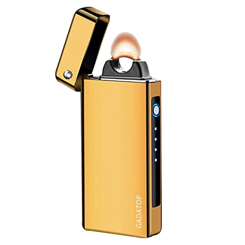 GADATOP Elektrisches Plasma-Feuerzeug Mit LED-Batterieanzeige - Wiederaufladbar, Flammenlos, Sturmfest für Kerzen, Grill und Camping (Gold) von GADATOP