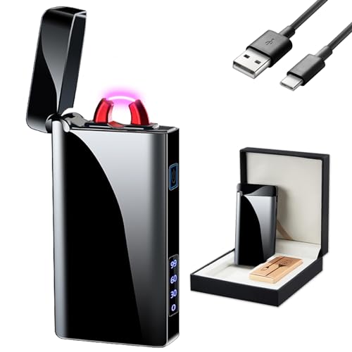 GADATOP Elektrisches Feuerzeug, Wiederaufladbar USB-C, LED Batterieanzeige, Winddicht, Modern, Schwarz von GADATOP