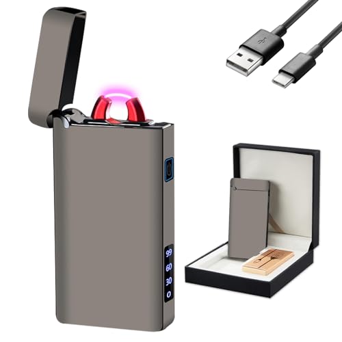 GADATOP Elektrisches Feuerzeug Lichtbogen Plasma Flamme Feuerzeug Typ-C Wiederaufladbares Feuerzeug Winddicht Feuerzeug Outdoor Cool LLighter mit LED Batterieanzeige für Kerzen, Feuerwerk (Federgaze von GADATOP