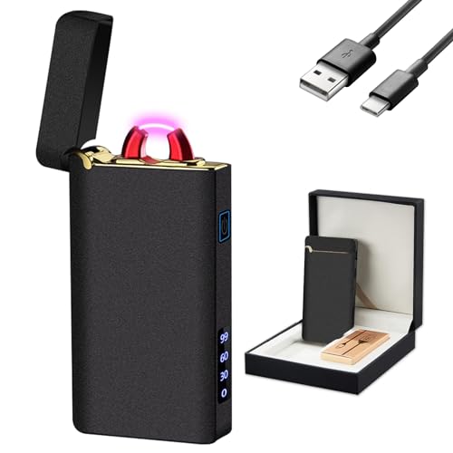 GADATOP Elektrisches Feuerzeug Winddicht Plasma Flamme Wiederaufladbar USB-C LED Batterieanzeige Mattschwarz von GADATOP