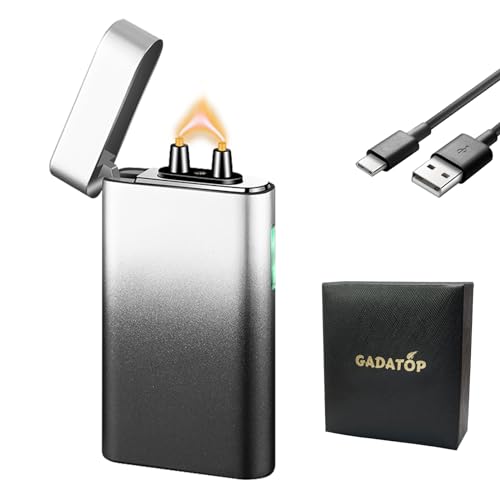 GADATOP Elektro Feuerzeug USB C Aufladbar Mit Doppelter Lichtbogen Feuchtigkeitsgeschützt Energiesparmodus Ergonomisches Design Personalisierte Geschenk Männer Papa und Opa（Schwarz-Weiß Verlauf） von GADATOP