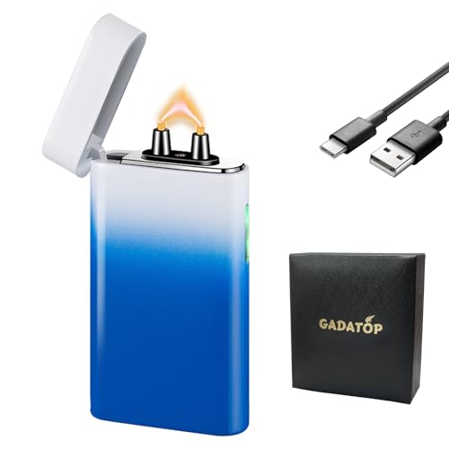 GADATOP Feuerzeuge Elektrisch USB Aufladbar Plasma Stabfeuerzeug LED Display Winddicht Retro Design Für Alltag Outdoor Abenteuer (Blau-Weiß Verlauf) von GADATOP