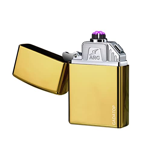 GADATOP Triple-Arcs Elektrisches Feuerzeug, modisches Metallplasma-Feuerzeug, elektronisches Feuerzeug, wiederaufladbares USB-Feuerzeug, winddichtes Feuerzeug mit Batterieanzeige (Gold) von GADATOP