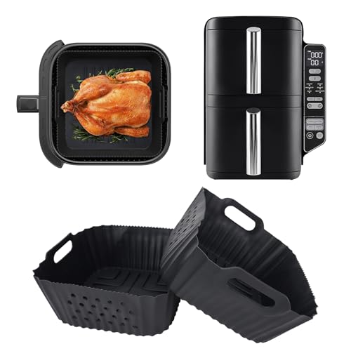2 Stück Extra Hohe Silikonform Heißluftfritteuse für Ninja Double Stack 2-ebenen Heißluftfritteuse 7,6 l - Sl300eu, Airfryer Zubehör Silikon Einsätze für Ninja Sl300eu Doppelkorb-Heißluftfritteuse von GADITIEK