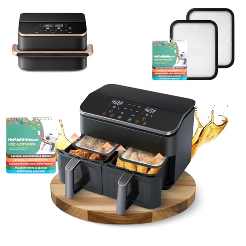 2 Stück Magnetisch Spritzschutz für Cosori Heißluftfritteuse 2 Kammern Dual Zone 8,5L/Dual Blaze TwinFry 10L,Airfryer Zubehör mit Silikon Außen für COSORI CAF-R901-AEU&TF101S mit 133 Rezepten GADITIEK von GADITIEK