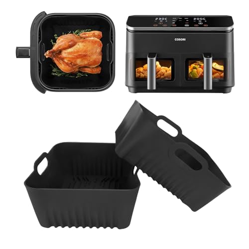 2 Stück Silikonform Heißluftfritteuse Zubehör für COSORI Heißluftfritteuse 8-in-1 Dual Zone Air Fryer XXL 8,5L CAF-R901, Wiederverwendbares Airfryer Silikon Einsätze für Ninja AF300EU AF400EU AF451EU von GADITIEK