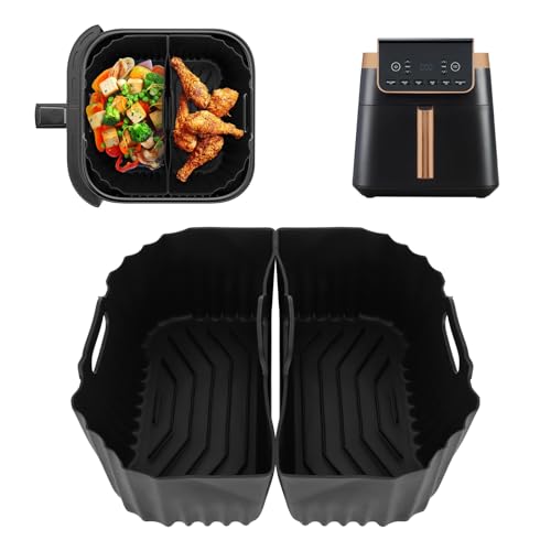 Neu Dual Zone 2 Kammern Silikonform Heißluftfritteuse für Ninja Heißluftfritteuse Max Pro 6,2L AF180EU, Wiederverwendbares Airfryer Zubehör Silikon Einsätze für Ninja 6,2L AF180DE 4,7L AF140EU von GADITIEK