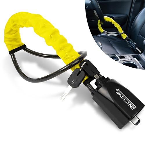 GADLANE Sicherheitsgurtschloss Lenkradschloss - Doppel Autoschloss Diebstahlsicherung - Hohe Sichtbarkeit Lenkradkralle für Auto, Wohnwagen, Wohnmobil - mit 2 Schlüssel (Gelb) von GADLANE