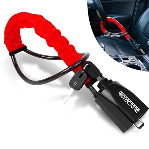 GADLANE Sicherheitsgurtschloss Lenkradschloss - Doppel Autoschloss Diebstahlsicherung - Hohe Sichtbarkeit Lenkradkralle für Auto, Wohnwagen, Wohnmobil - mit 2 Schlüssel (Rot) von GADLANE